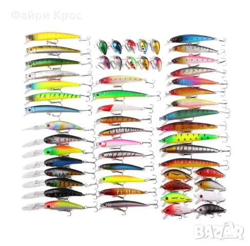 Риболовен Комплект 56 воблери, блесни, кутия за риболов с тъкъми, примамки