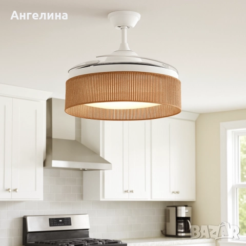 Brizy Bright Rattan – Вентилатор за таван с лампа и функция лято/зима, снимка 3 - Други - 51561536