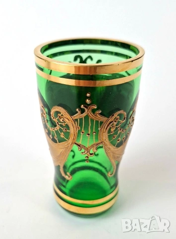 Винтидж комплект за ликьор от изумрудено зелено стъкло, снимка 7 - Сервизи - 53580898