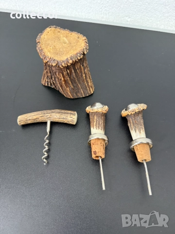 Комплект от аксесоари за вино от еленов рог. №7487, снимка 3 - Антикварни и старинни предмети - 52050357