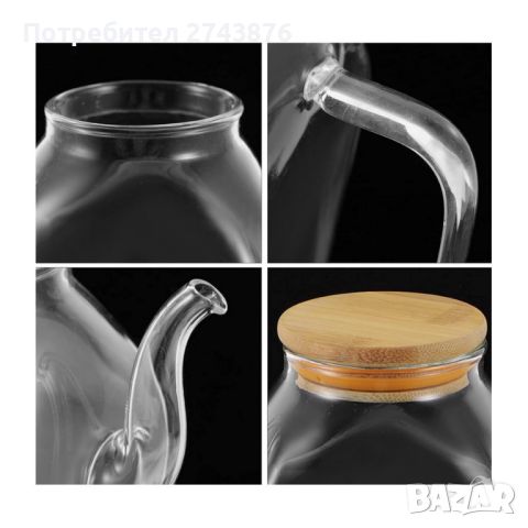 Стъклен оливерник- кана с дръжка и бамбуков капак, Боросилкатно стъкло -750мл, снимка 9 - Аксесоари за кухня - 46387949
