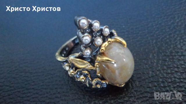 Сребърен грандиозен бутикав пръстен авторски уникат с косите на венера, снимка 1 - Пръстени - 46264039