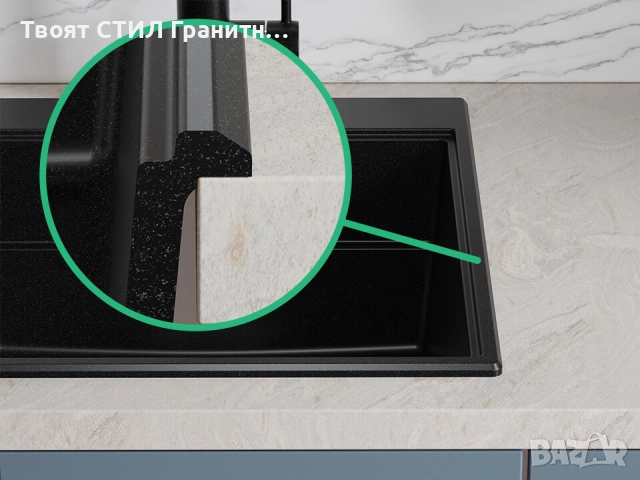 Черна гранитна кухненска мивка Сидни 780-60 Ergo Multilevel 780х500, снимка 6 - Мивки - 51918220