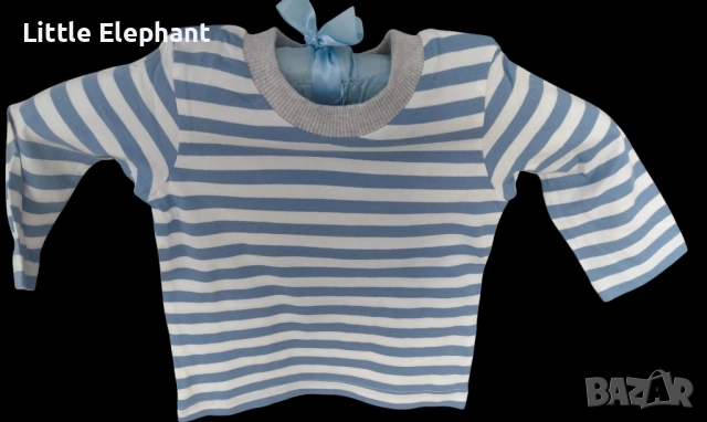 Блузка с дулъг ръкав за 3-6 мес момченце райе бяло и светло синьо,Англия/нова