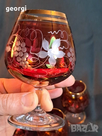 кристални чаши за вино Bohemia рубинен кристал с позлата 35/1, снимка 6 - Чаши - 54176679
