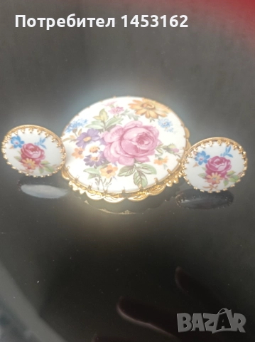 Винтидж порцеланов лот брошка с обеци , снимка 2 - Бижутерийни комплекти - 51548848