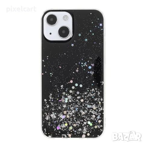 Силиконов калъф Sparkle Starry Sky за iPhone 13 mini, Черен, снимка 1 - Калъфи, кейсове - 48010005