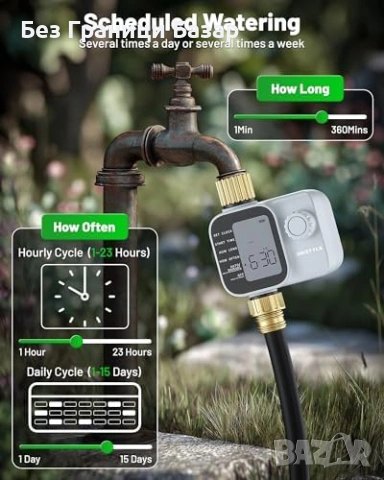Нов Автоматичен таймер за поливане с месингов вход IP55 за маркуч градина и морава, снимка 2 - Напояване - 54207018
