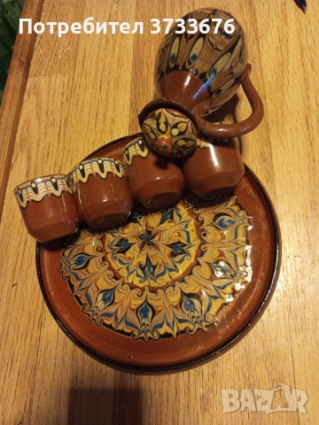 Елегантен керамичен сервиз за поднасяне на ликьор. Ръчно рисувани уникални шарки.  ни ни, снимка 3 - Антикварни и старинни предмети - 51485206