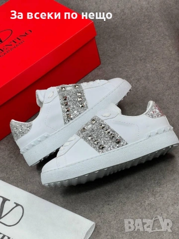 Valentino Дамски Бели Маратонки С Кристали👟Дамски Спортни Обувки С Камъни В Бял Цвят Код E1326, снимка 2 - Маратонки - 54148512