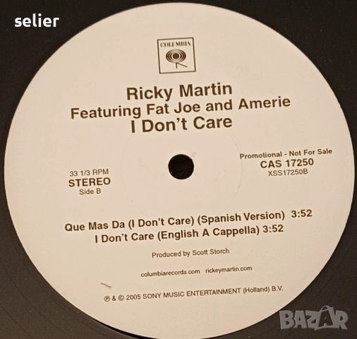 Ricky Martin Feat. Fat Joe Feat. Amerie ‎– I Don't Care MAXI SINGLE 12 Изсание на COLUMBIA 🇺🇸 USA , снимка 2 - Грамофонни плочи - 53273813
