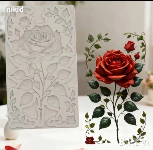 Вечна Роза с листа силиконов молд форма фондан шоколад декор украса