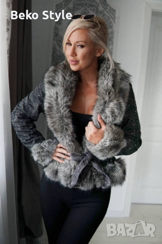 Уникално дамско яке с пух и камъчета , снимка 5 - Якета - 52283422