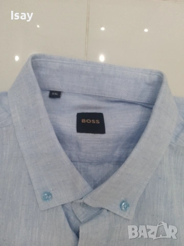 Мъжка риза БОСС 50% памук 50 % лен 2ХЛ последен размер, снимка 2 - Ризи - 53919216