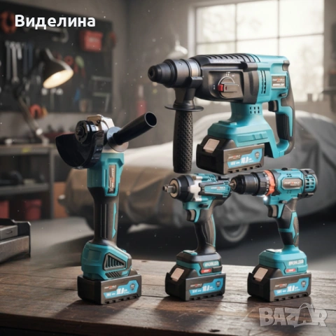 Комплект 4 в 1 - акумулаторен перфоратор, винтоверт, гайковерт и ъглошлайф 36V, снимка 2 - Куфари с инструменти - 53399673