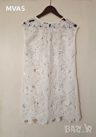 Нова бяла плажна рокля на цветя плетена S M, снимка 2 - Рокли - 49509685