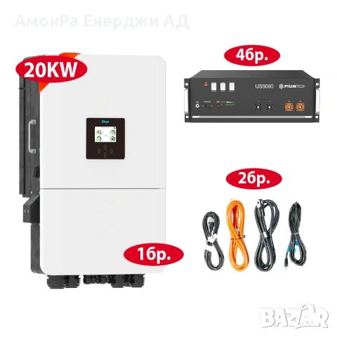 Комплект хибриден инвертор DEYE  с батерии PYLONTECH US5000-20kW, снимка 2 - Друга електроника - 53824226