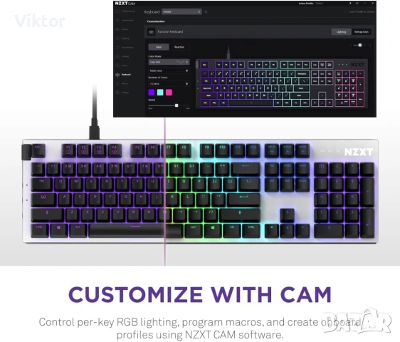 NZXT FUNCTION TENKEYLESS гейминг клавиатура, бяла, суичове Gateron Red, снимка 3 - Клавиатури и мишки - 53595669