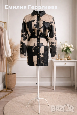 Дамски комплект от кожена риза и пола 