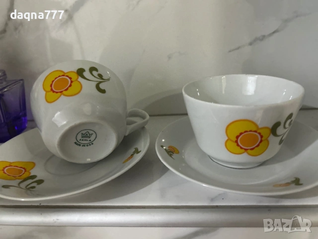 Сет от 2 чаши с чинийки от 70-те години ГДР, снимка 7 - Чаши - 54261641