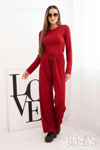 Дамски комплект от вискоза с блуза и широк панталон, 3цвята , снимка 3 - Комплекти - 52407435