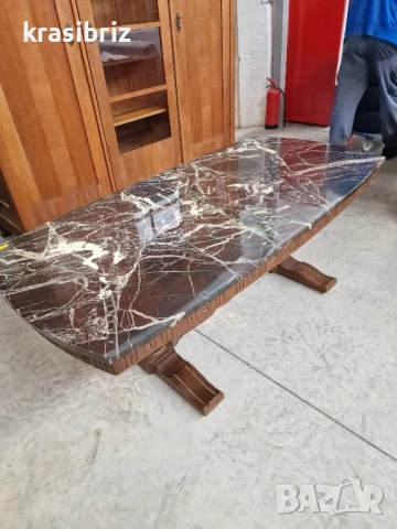 Масивна Маса с Дърворезба и Мрамор с Повдигащ механизъм-внос от Германия!, снимка 2 - Маси - 52480196