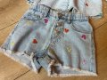 Дънков детски комплект с бродирани сърчица ZARA, размер 104 + ПОДАРЪК, снимка 2