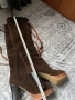 Високи кафяви велурени ботуши с връзки и цип 38 номер, снимка 4