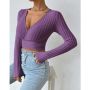 Атрактивна дамска блуза тип "прегърни ме" в лилаво, снимка 1 - Блузи с дълъг ръкав и пуловери - 45438078
