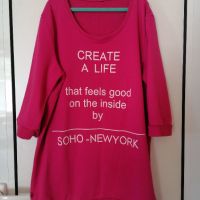 Цикламена дълга блуза/туника с надпис , снимка 3 - Блузи с дълъг ръкав и пуловери - 45221177
