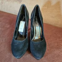 Обувки-черни,велур и кожа с висок ток., снимка 1 - Дамски обувки на ток - 45595531