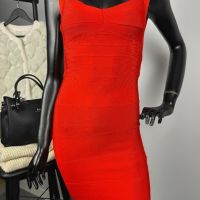 Червена бандажна рокля , снимка 2 - Рокли - 43493484