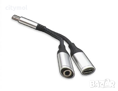 USB TYPE C към 3,5 мм адаптер за слушалки и зареждане 2 в 1, SX-03, снимка 1