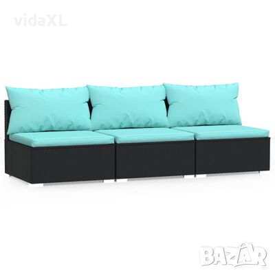 vidaXL 3-местен диван с възглавници, черен, полиратан(SKU:317495, снимка 1