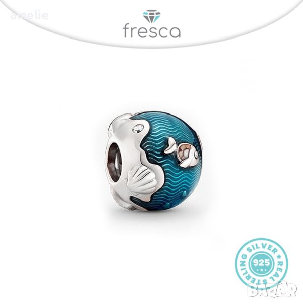 Промо -30%! Талисман Fresca по модел Пандора сребро 925 Ocean Waves & Fish Charm. Колекция Amélie, снимка 1