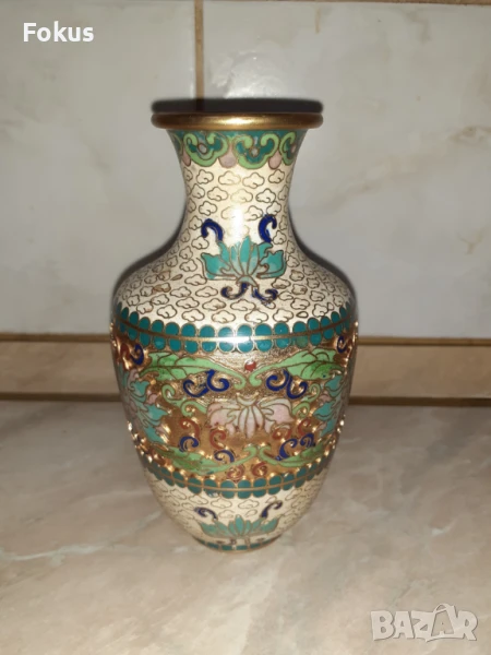 Cloisonne Клоазоне стара ваза бронз клетъчен емайл, снимка 1