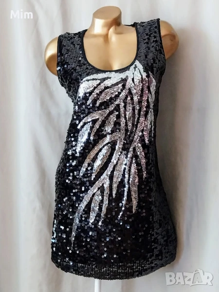 М Черна къса рокля с пайети , снимка 1