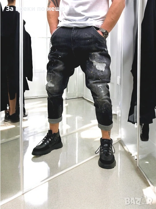 Мъжки Модерни Черни Дънки Със Slim Fit Кройка И Стилен Минималистичен Дизайн Код moskito25, снимка 1