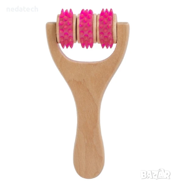 Масажиращ валяк за тяло с дървена дръжка, 8,5x15 см., снимка 1