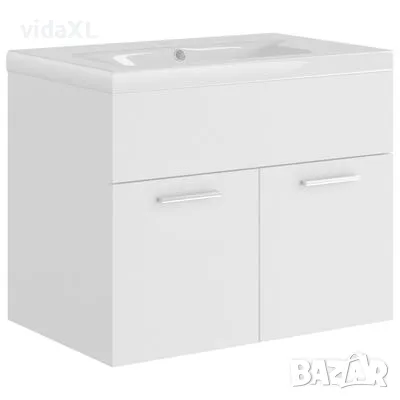 vidaXL Шкаф за баня с вградена мивка, бял, ПДЧ（SKU:3070820）, снимка 1