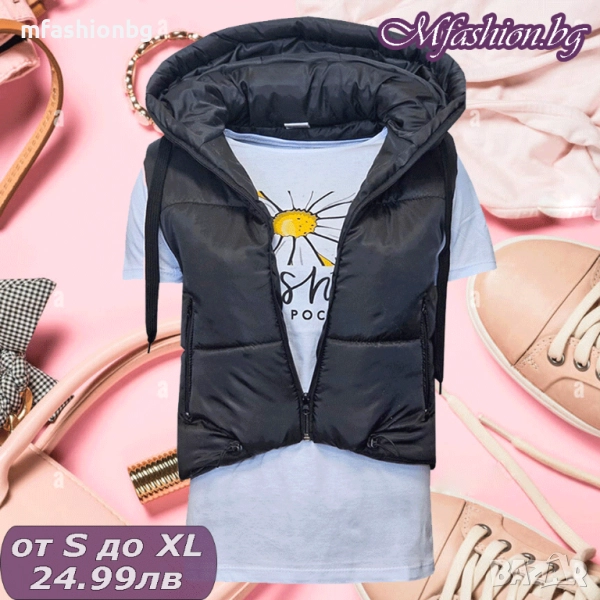 Дамски къс елек с качулка, 3 Цвята, Нов модел, снимка 1