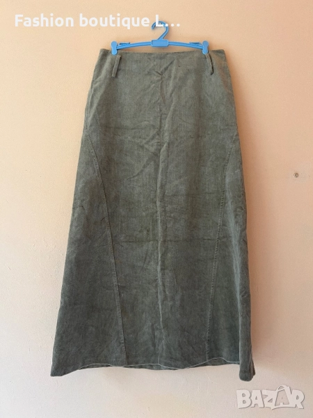 Бежова дълга пола 100% памук 38 размер с цип отзад на гърба и гайки за колан 🧡, снимка 1