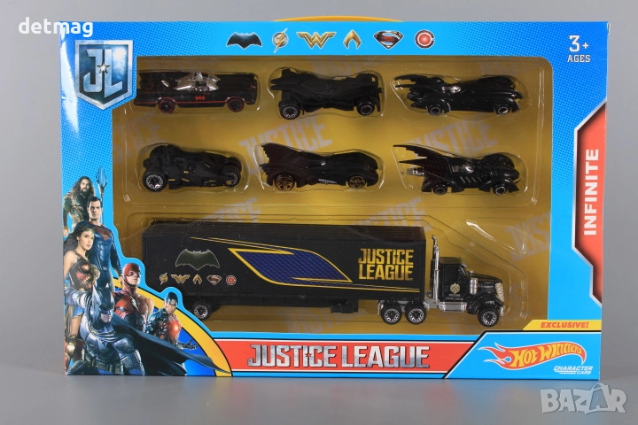 Метален комплект Камион и 6 коли Батмобил DARENLAND, снимка 1