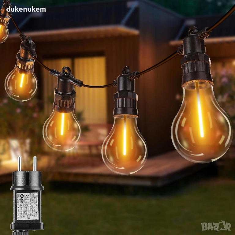 Външни LED лампички 20.5 м, 20 крушки, 8 режима, топла светлина, снимка 1