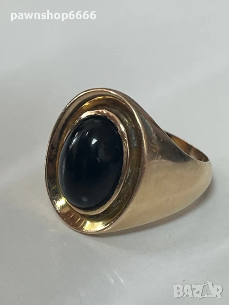 Златен пръстен 14 карата ръчна изработка с черен оникс, снимка 1