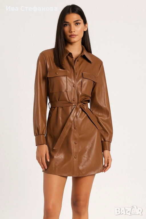 Ново кафяво спортно елегантно кожено късо манто Only, снимка 1