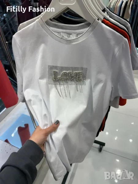 Тениски 95% памук с камъни топ качество -черно и бяло, снимка 1