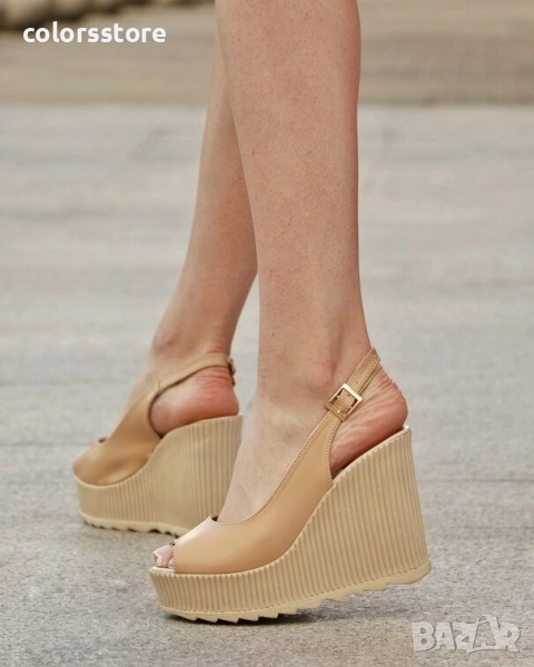 Сандали на платформа - бежова кожа - VDL80 , снимка 1