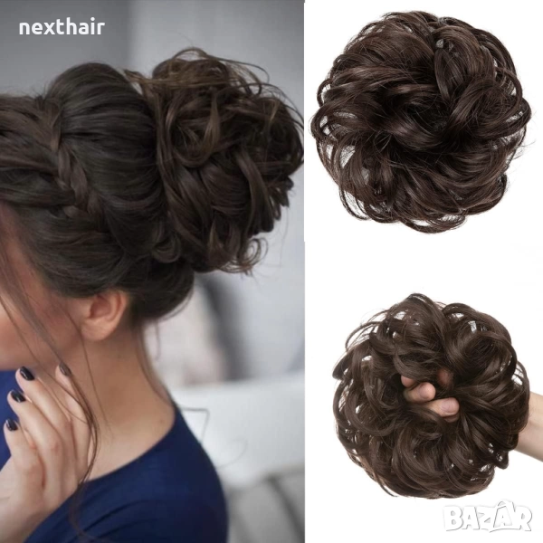 Кафяв синтетичен разрошен кок, снимка 1