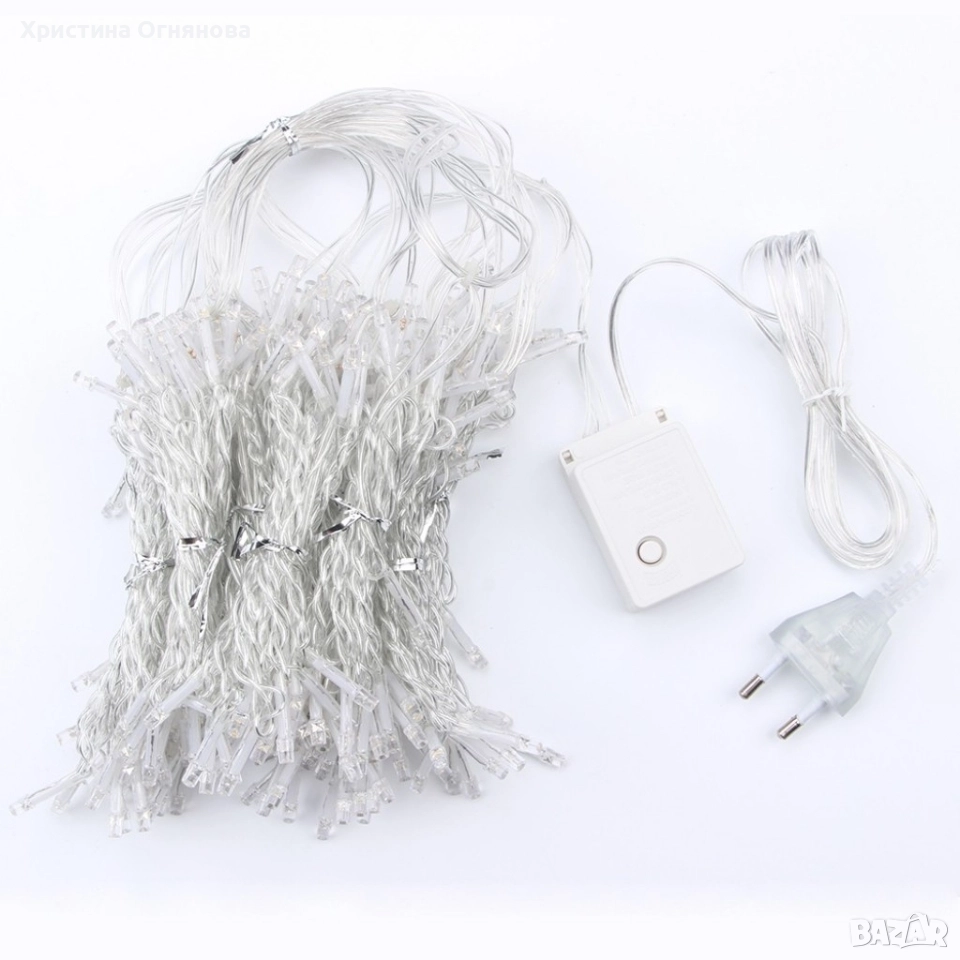 Коледна украса - LED светеща завеса, 300x60 см. Цветове - жълт и многоцветен Дебел кабел, снимка 1